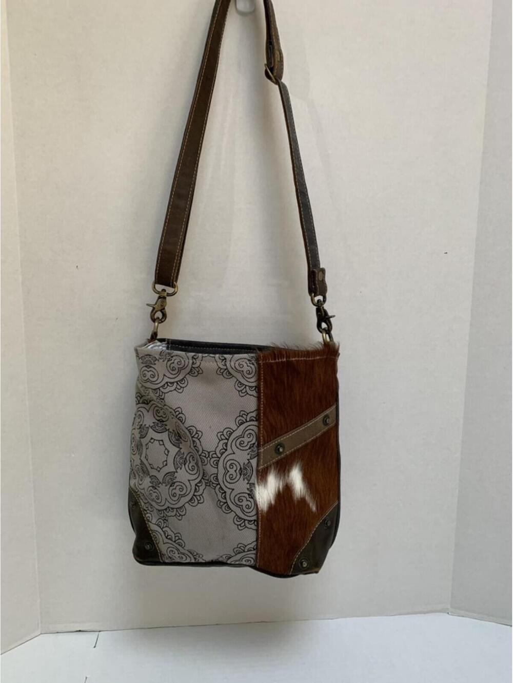 Clea Ray Canvas and Cowhide Fur Shoulder Bag